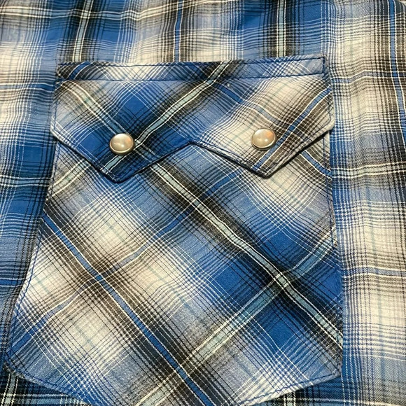 Wrangler western snap up shirt Blue plaid Pearlized snaps Long sleeves Mens XL - Picture 5 of 14